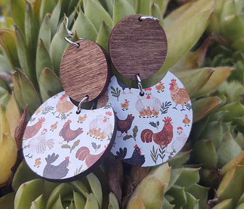 Rooster and Hens Earrings | Wood Earrings | Light weight | Farm Life Earrings | Bradleysisterskreations