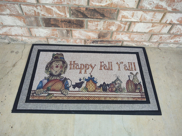 Seasonal Front door mat | Happy Fall Y'all front door mat | Fall | Scarecrow | Bradleysisterskreations