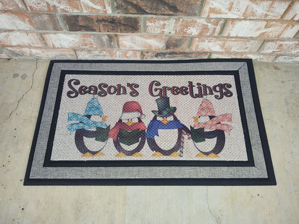 Season Greetings Front door mat | Front door mat | Penguins | Bradleysisterkreations